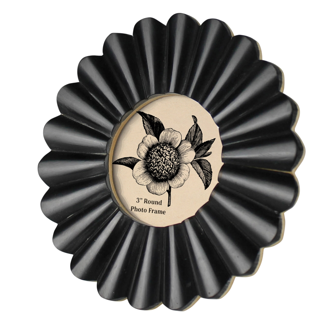 Scalloped Round Frame, Black - 3”