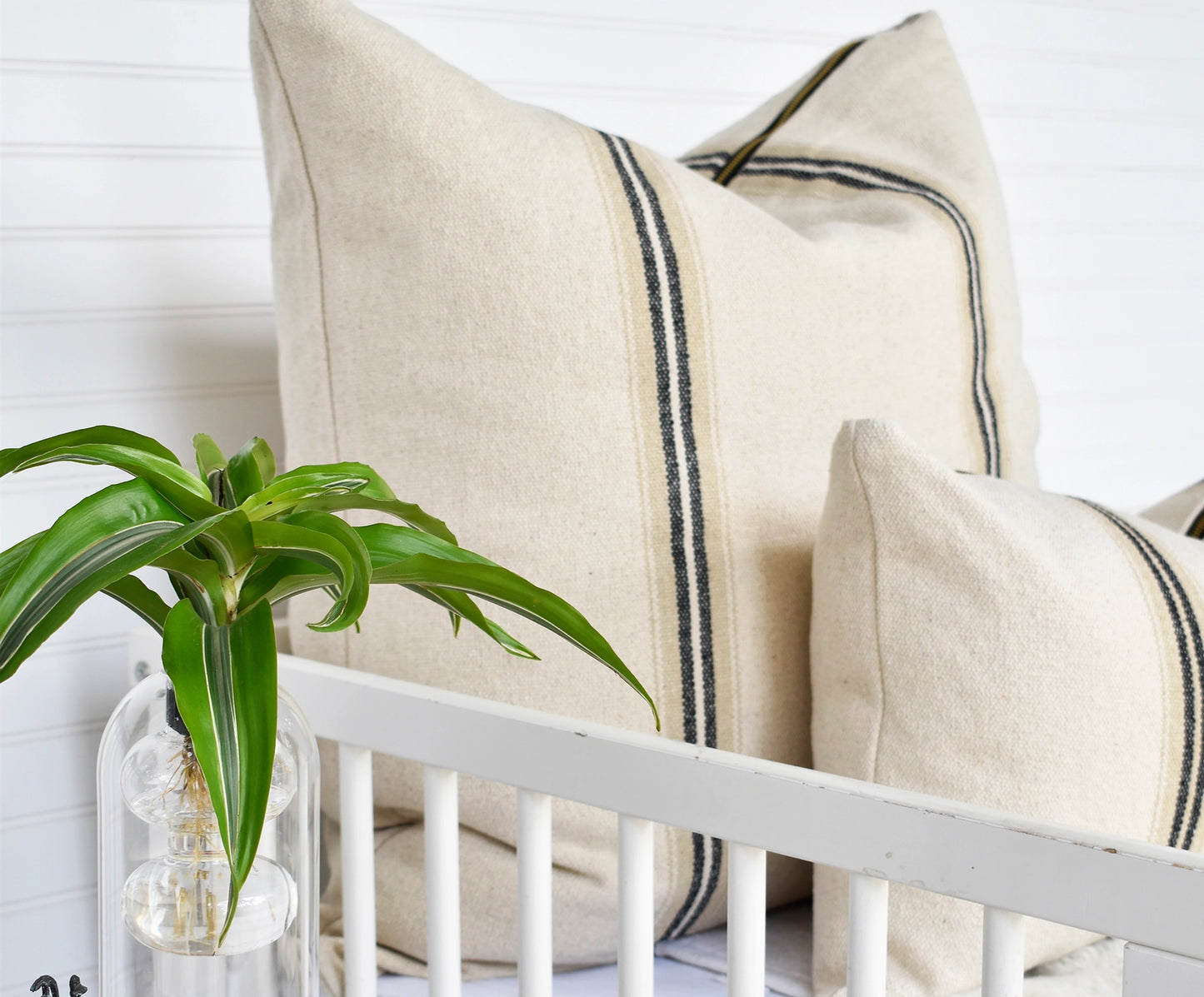 French Cotton Pillow with Black Stripes