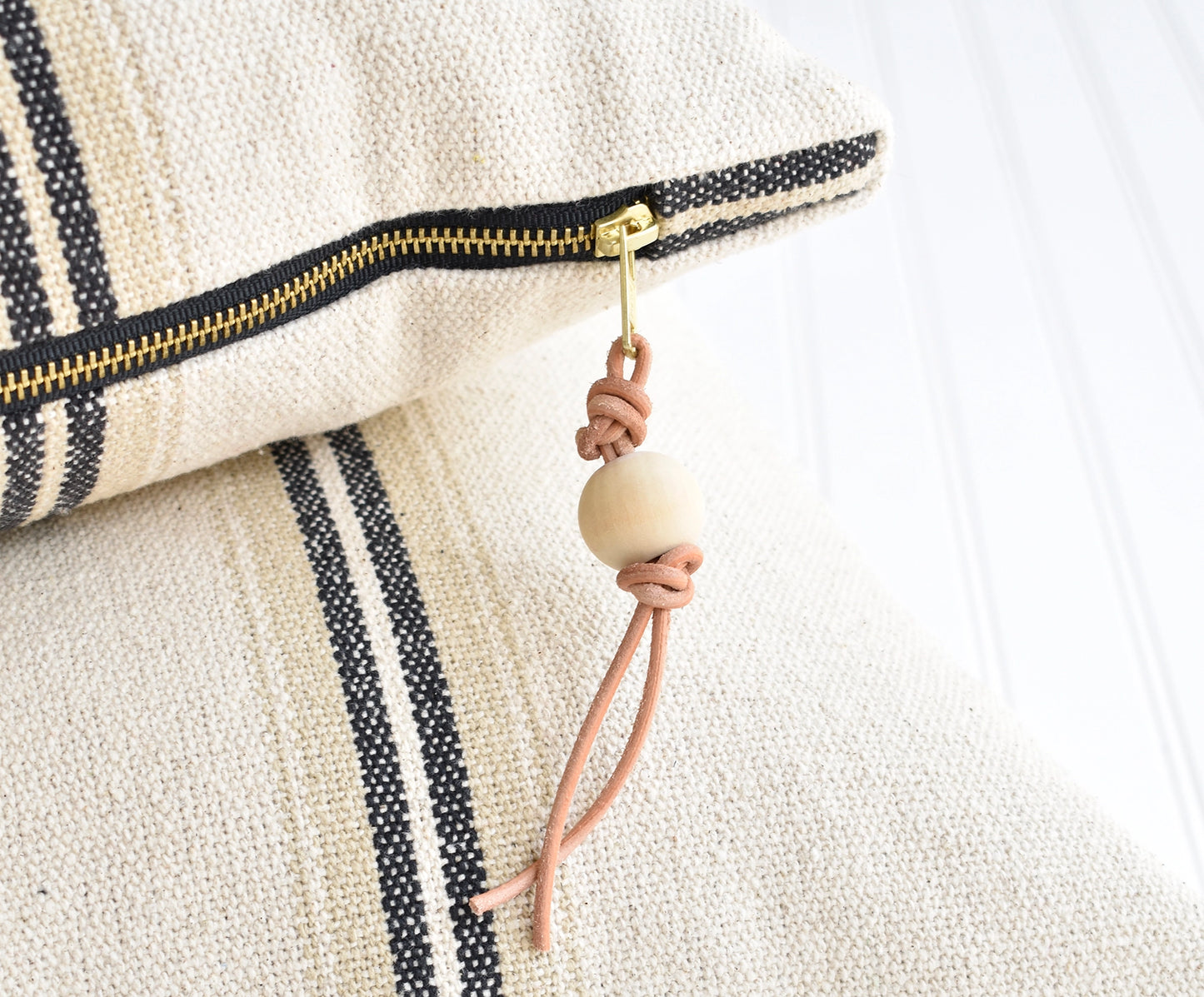 French Cotton Pillow with Black Stripes