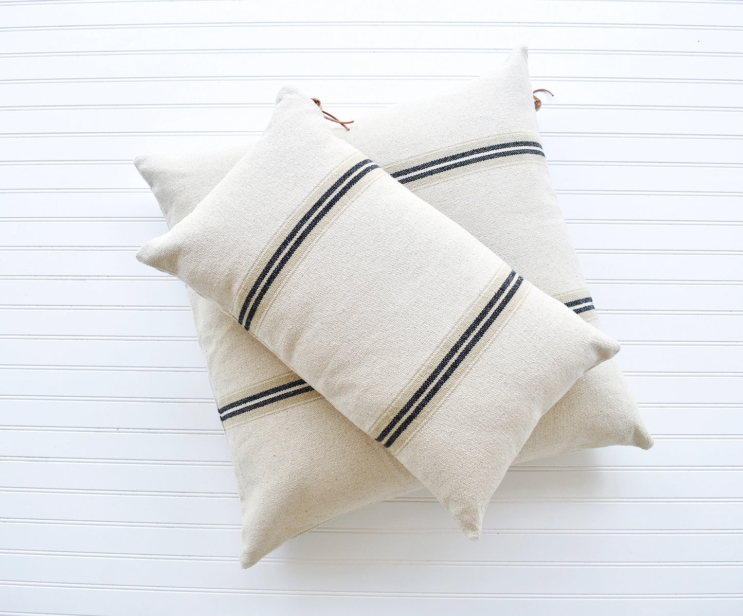 French Cotton Pillow with Black Stripes