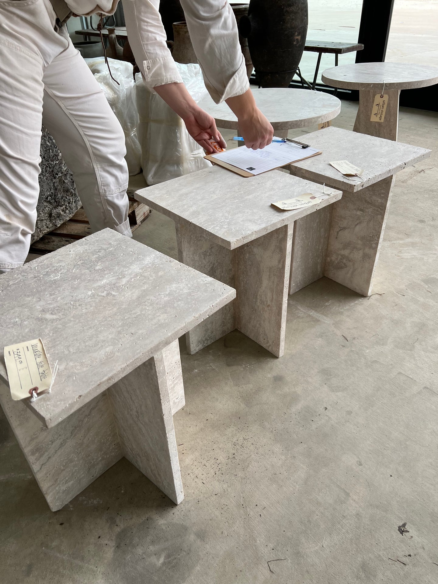 Travertine Square Side Table
