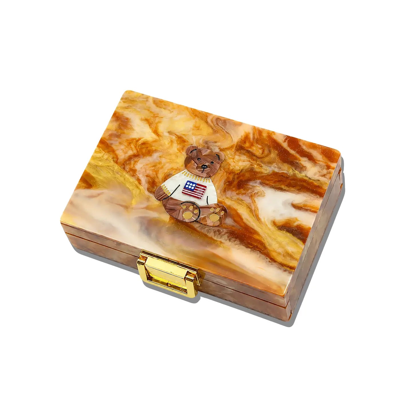 Hand-Painted Americana Teddy Travel Jewelry Box