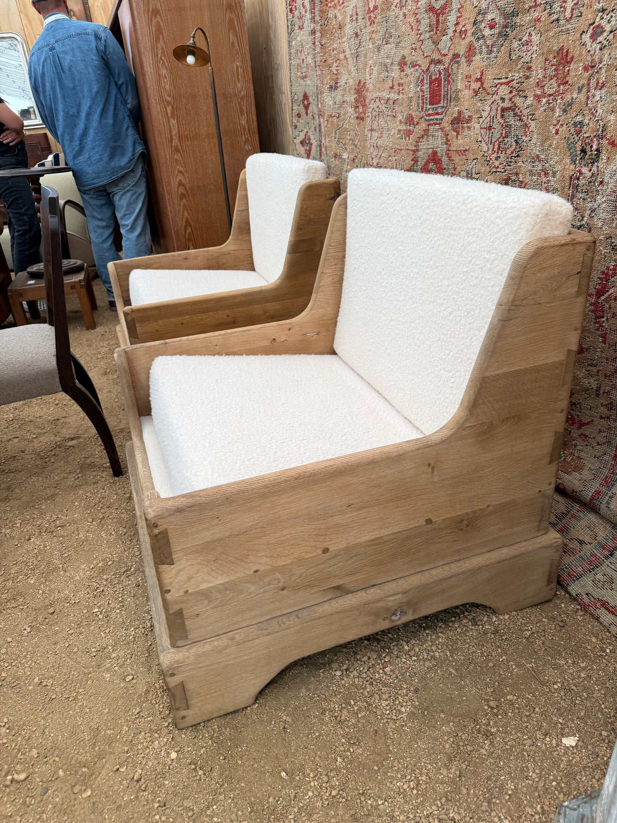 Pair 1970s Solid Oak Armchairs