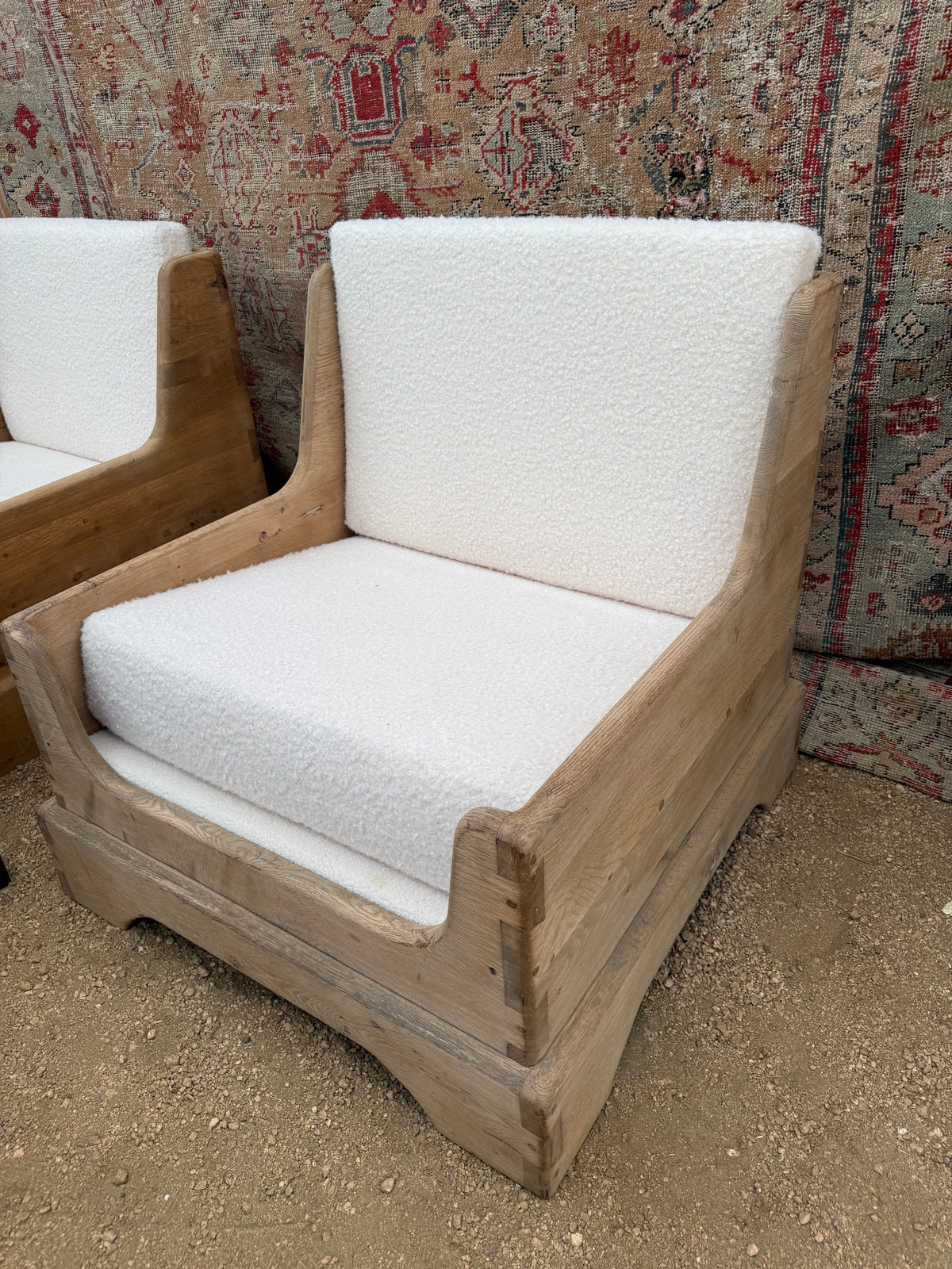 Pair 1970s Solid Oak Armchairs