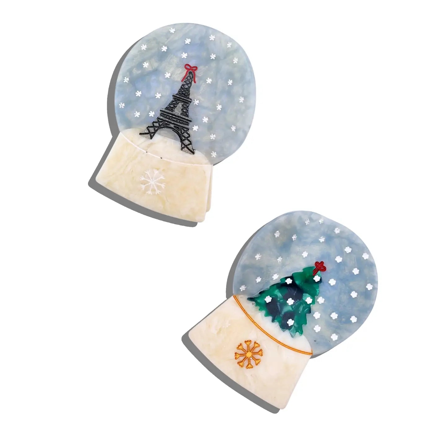 Hand-Painted Snow Globe Claw Hair Clip