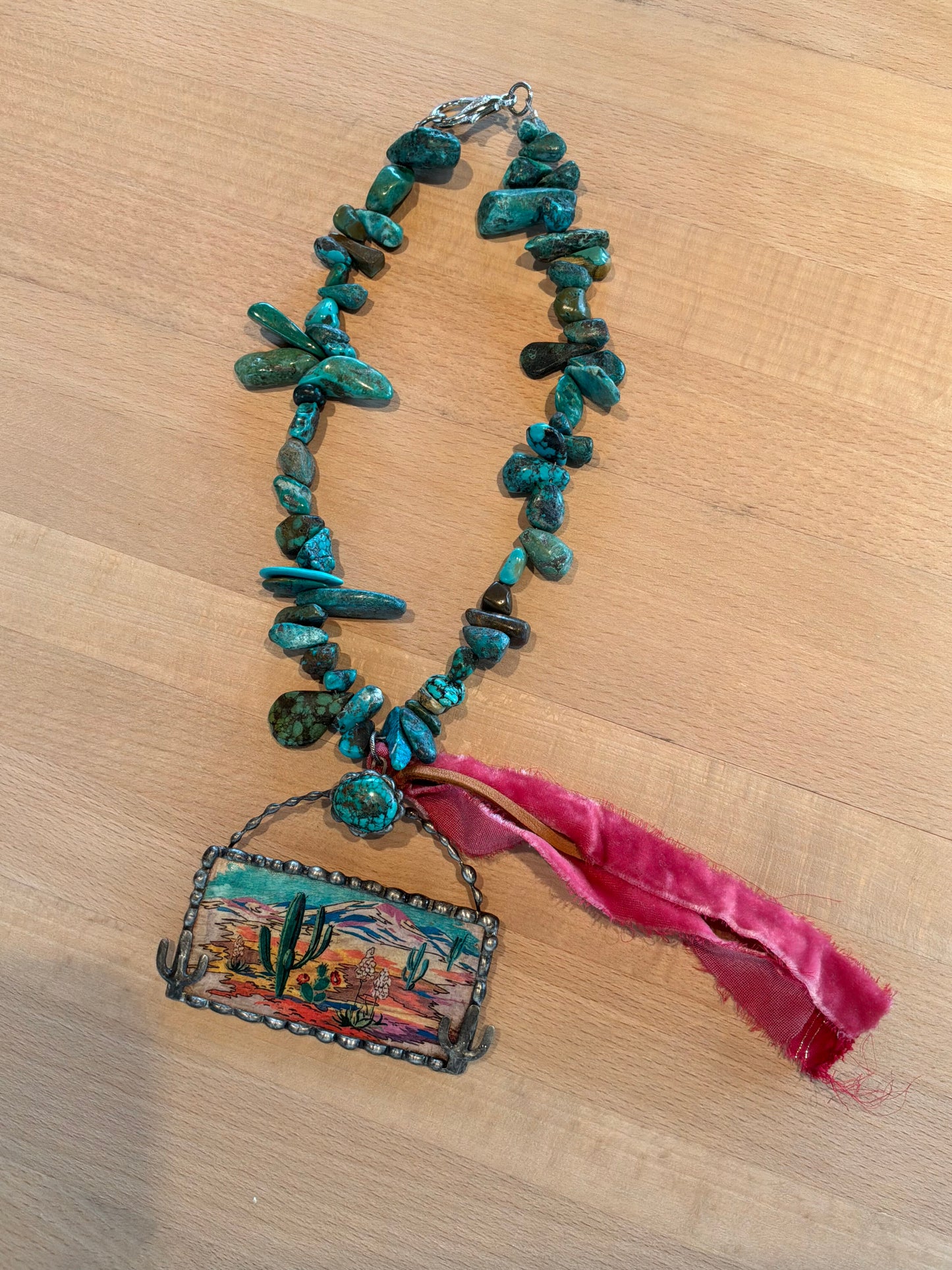 Cactus Desert Scene with Cactus on Sides on Turquoise