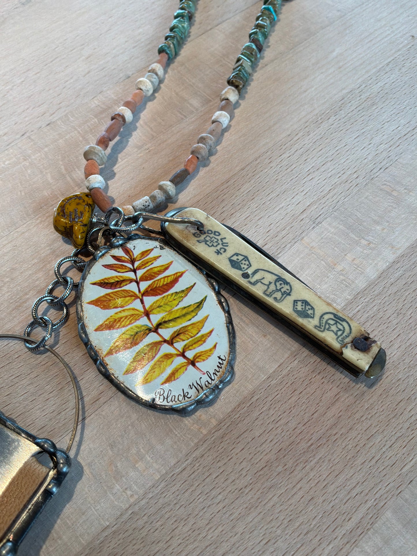 Pocket Knife, Golden Leaves, Bronc Rider Necklace