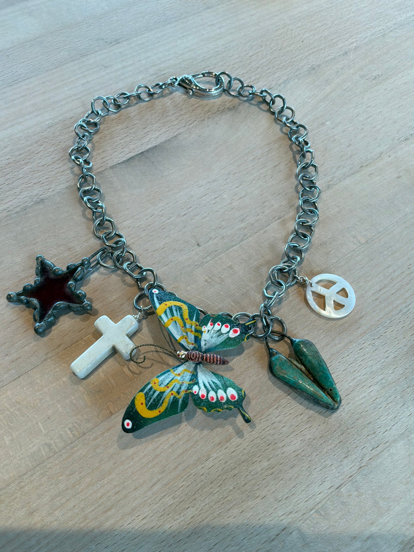 Butterfly, Glass Star, Turquoise Heart Necklace