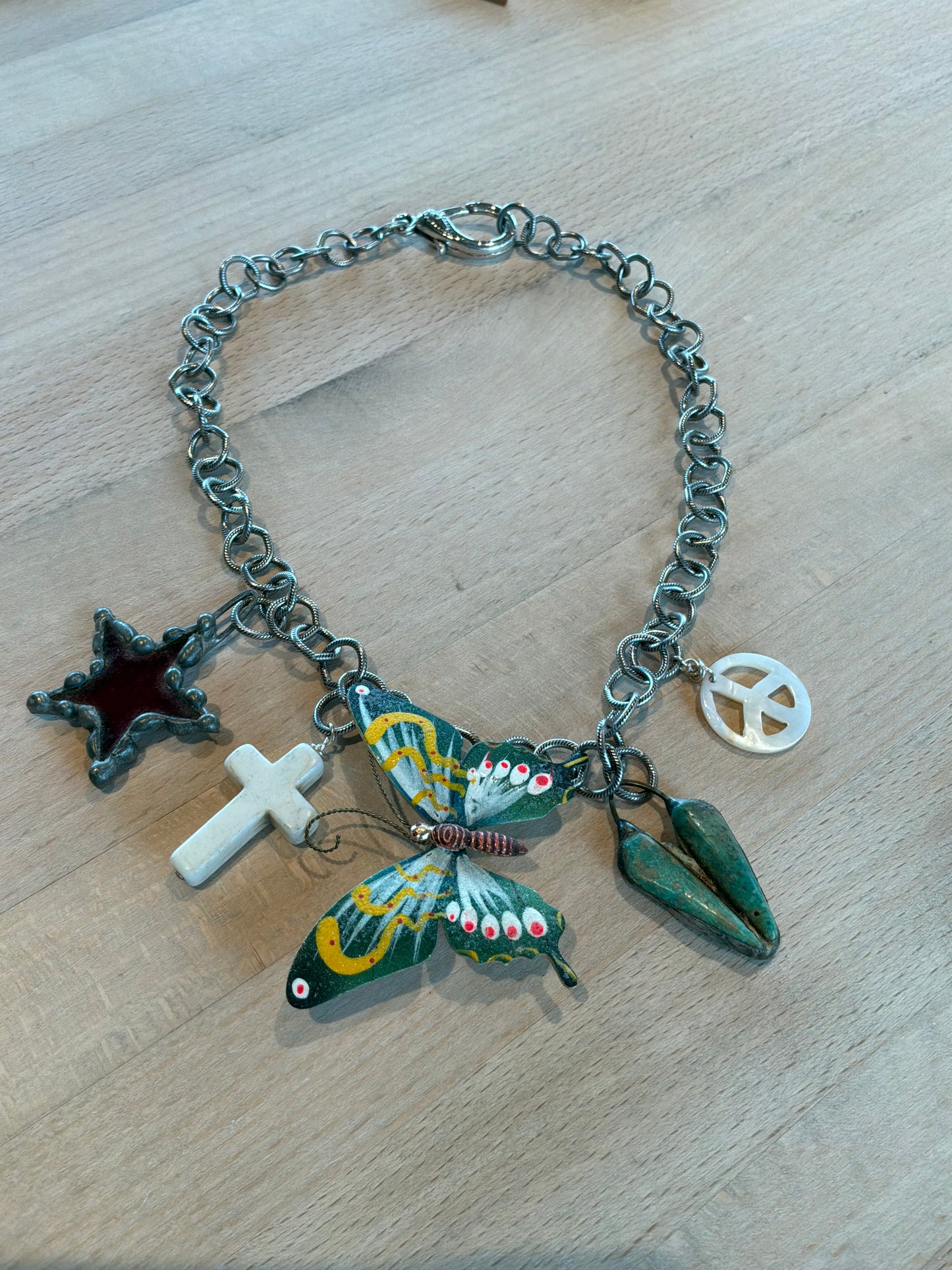 Butterfly, Glass Star, Turquoise Heart Necklace
