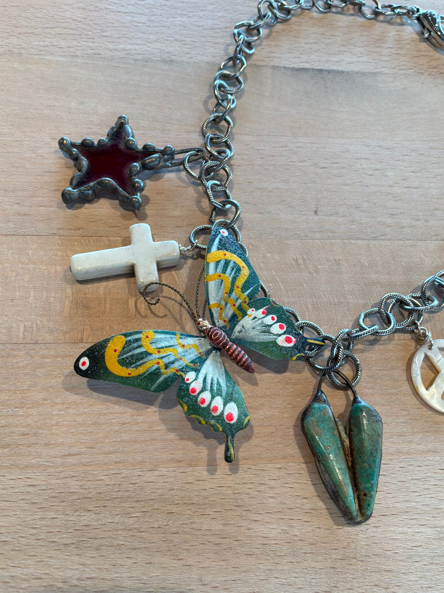 Butterfly, Glass Star, Turquoise Heart Necklace