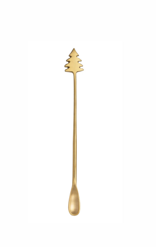 Brass Cocktail Spoon with Christmas Tree Handle