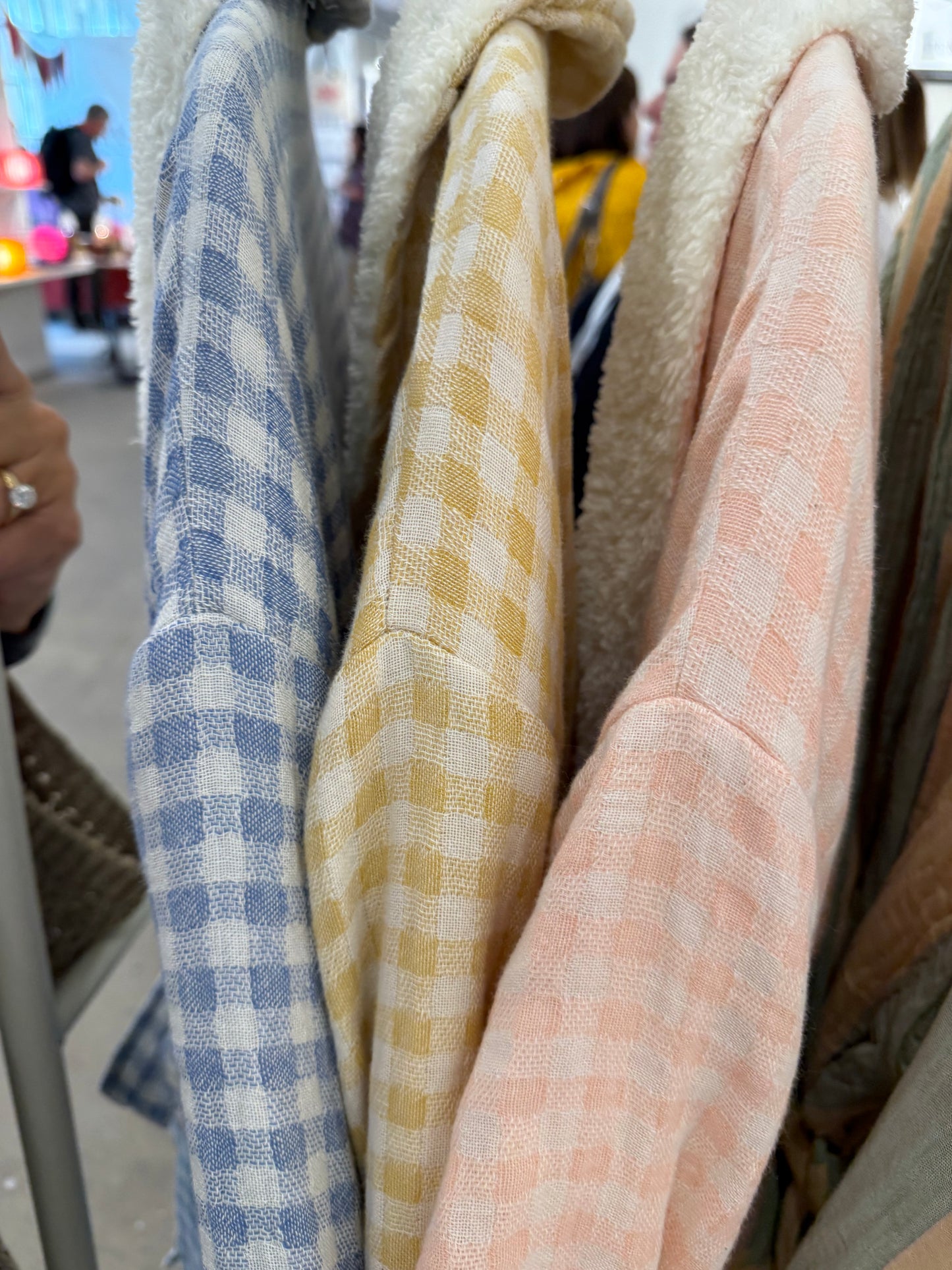 Gingham Cotton Robe with Fleece Lining