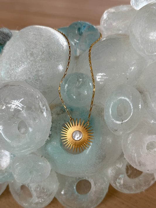 Mother of Pearl Medium Geo Sun Necklace
