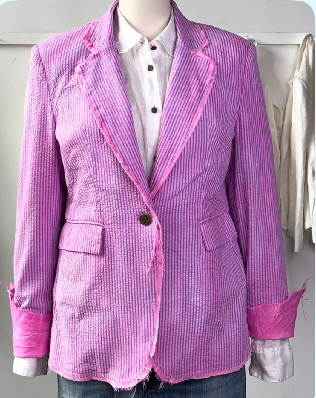 Hand Dyed Pink Seersucker Jacket