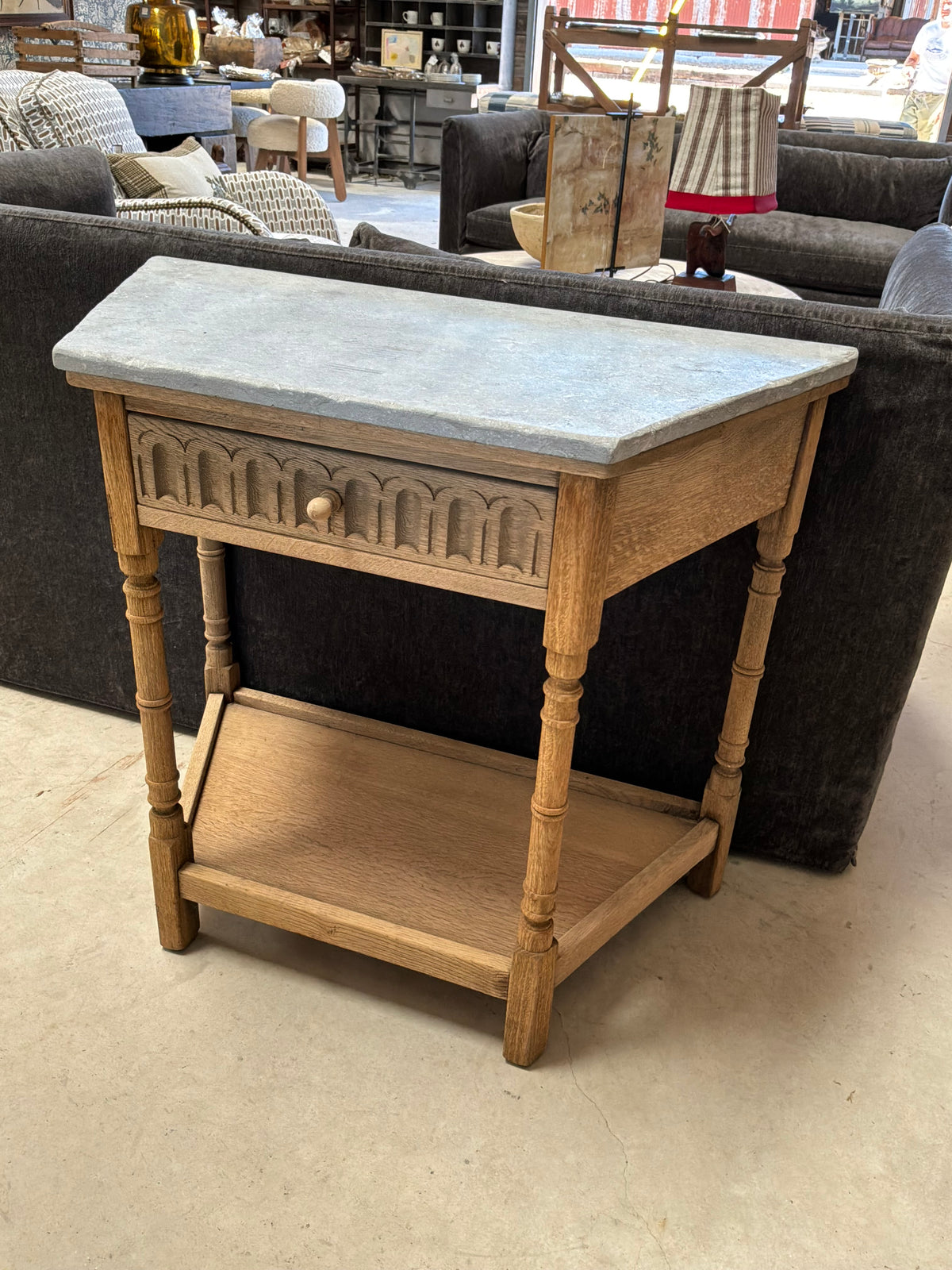 French Country-Style Oak Console with Bluestone Top
