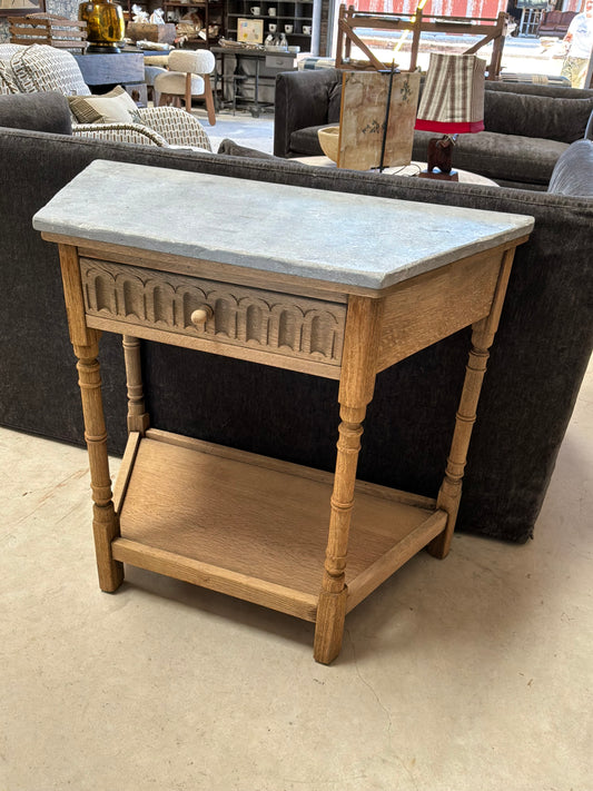 French Country-Style Oak Console with Bluestone Top