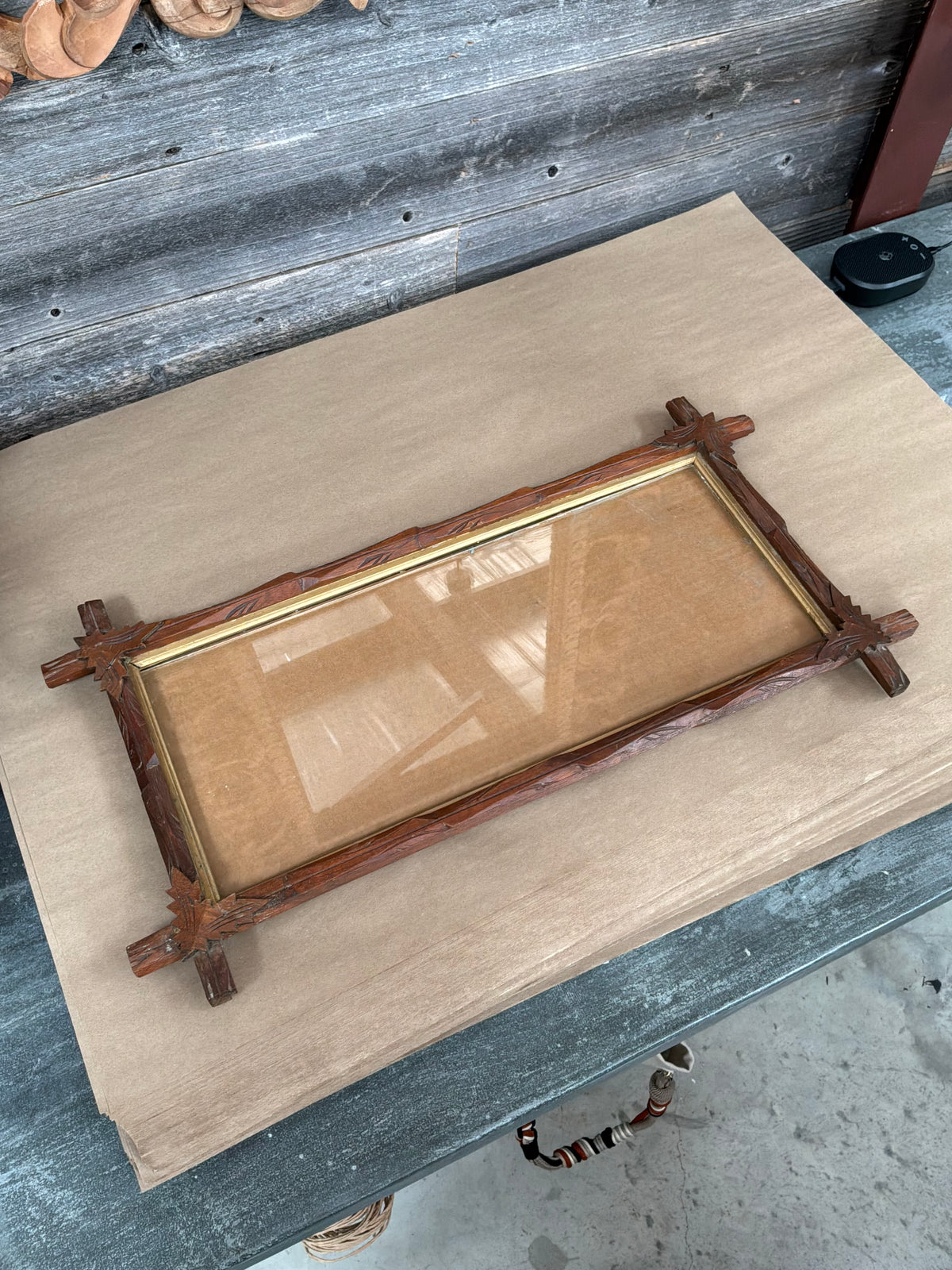 Antique Adirondack-Style Carved Wood Frame