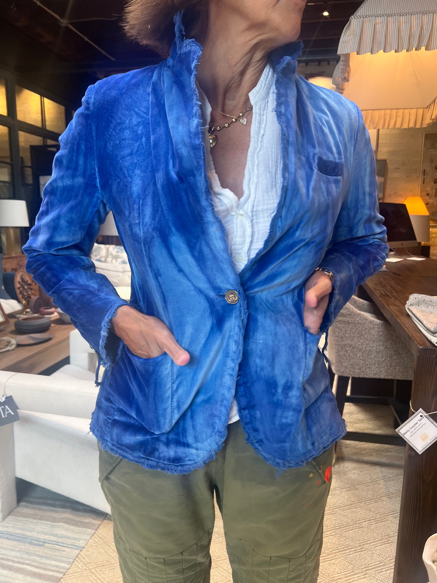 Hand Dyed Sapphire Velvet Blazer