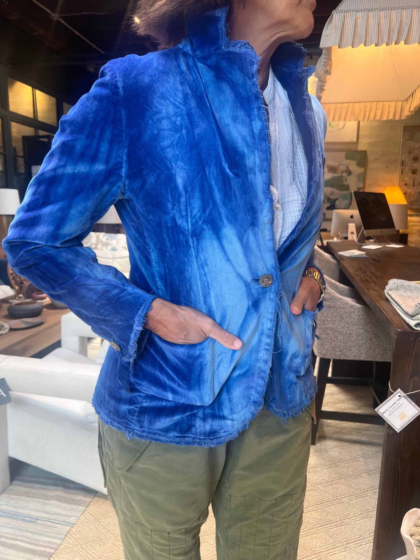 Hand Dyed Sapphire Velvet Blazer