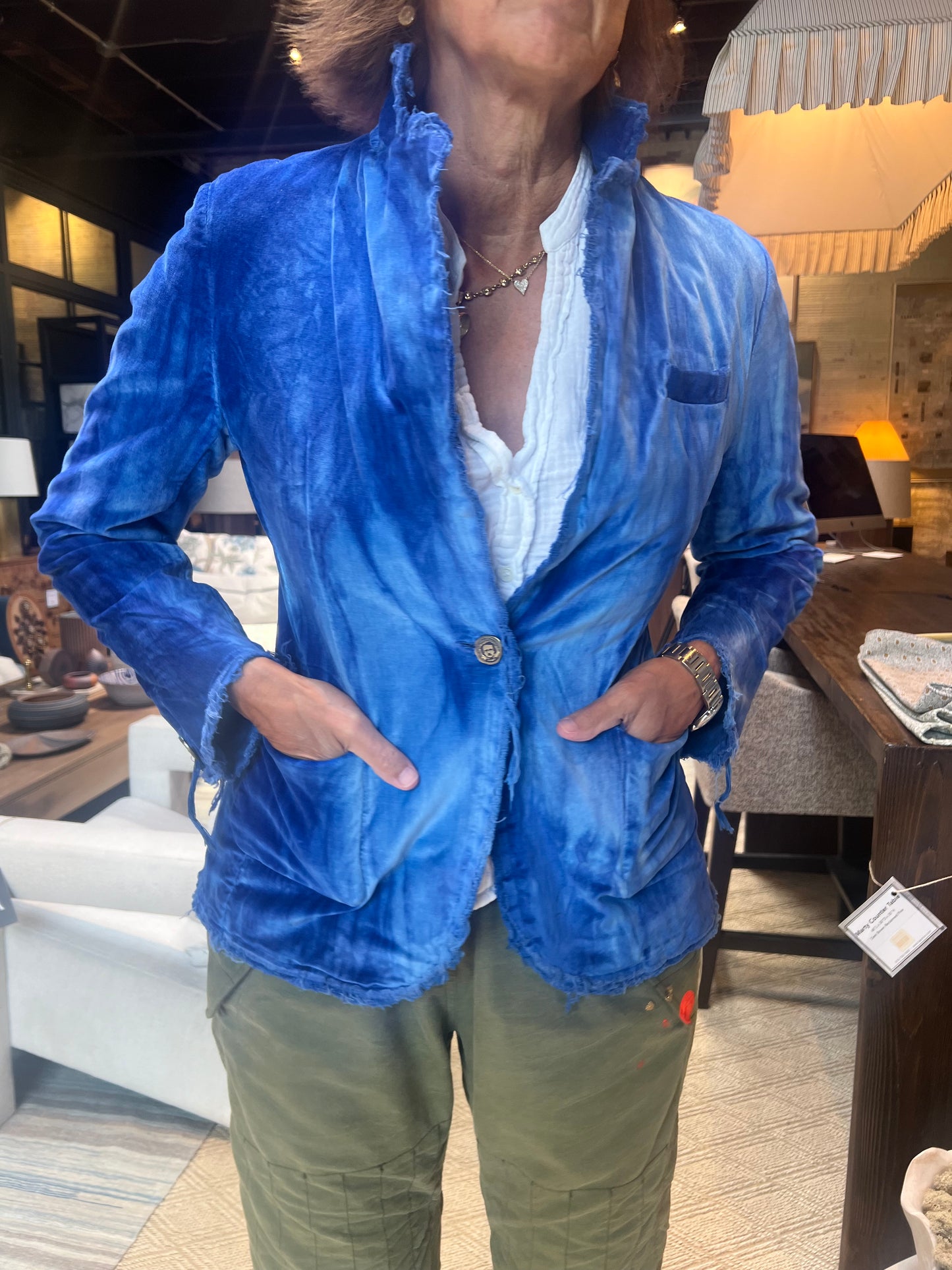 Hand Dyed Sapphire Velvet Blazer