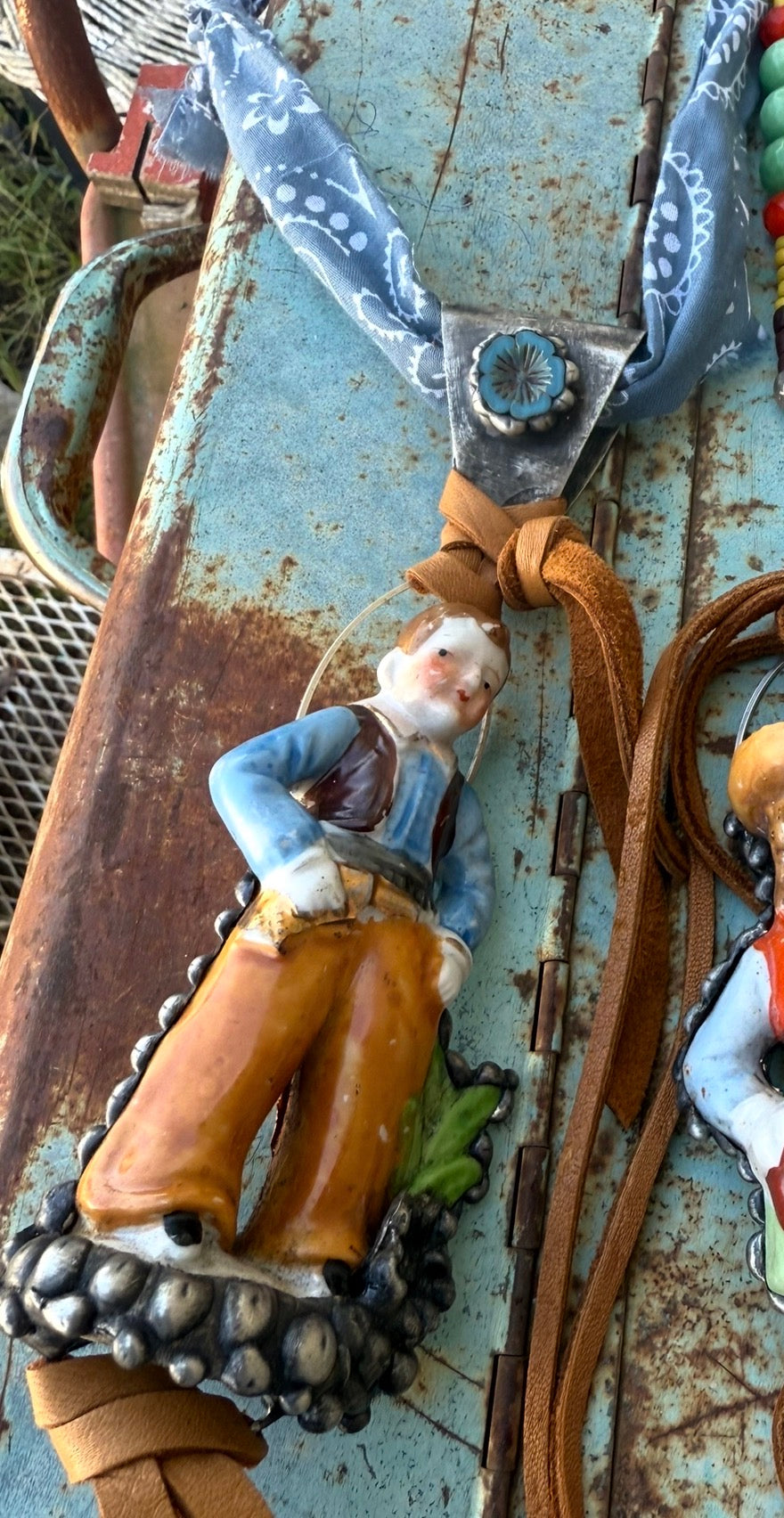 Cowboy with Blue Shirt W/ Bandana Necklace