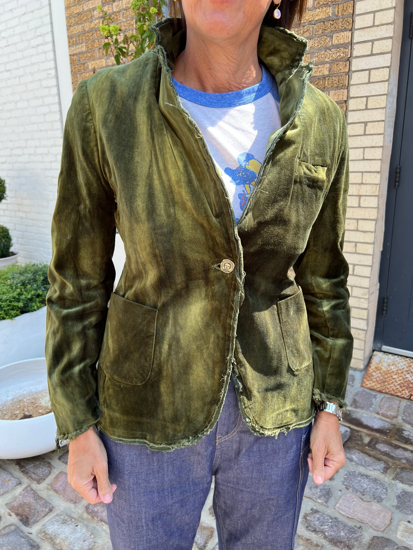 Hand Dyed Olive Velvet Jacket