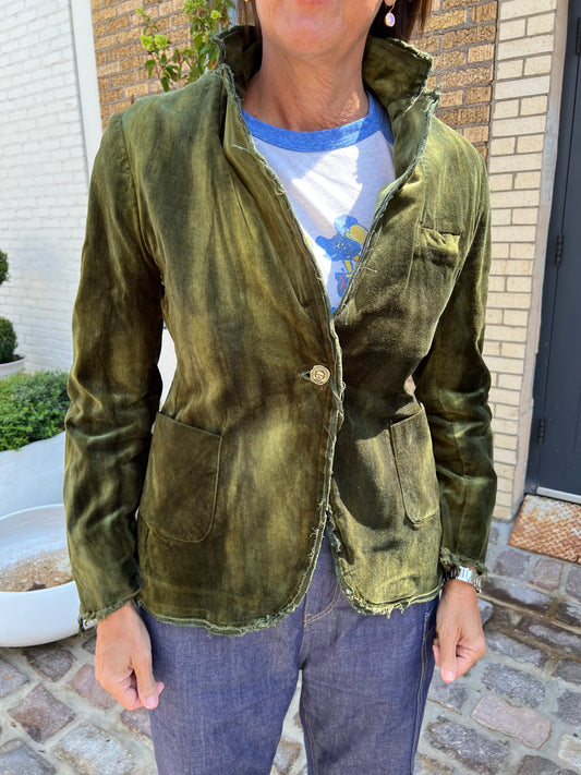 Hand Dyed Olive Velvet Jacket