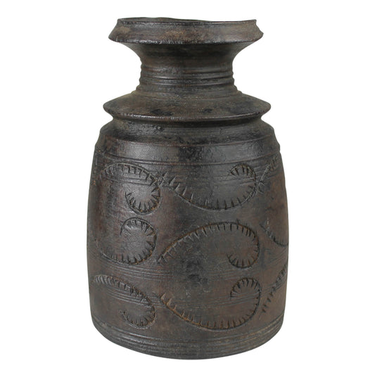 Carved Wood Pot Dark