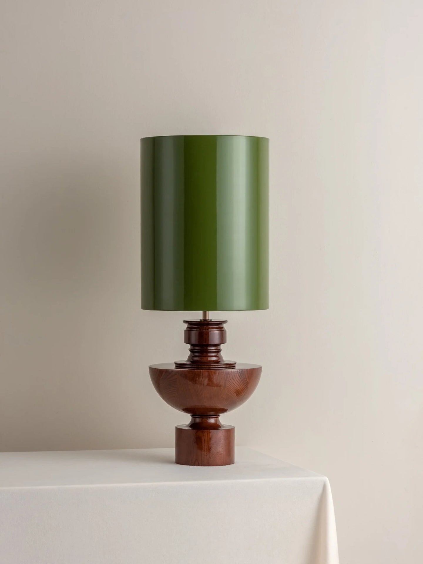 Spun Wood Table Lamp with Green Shade