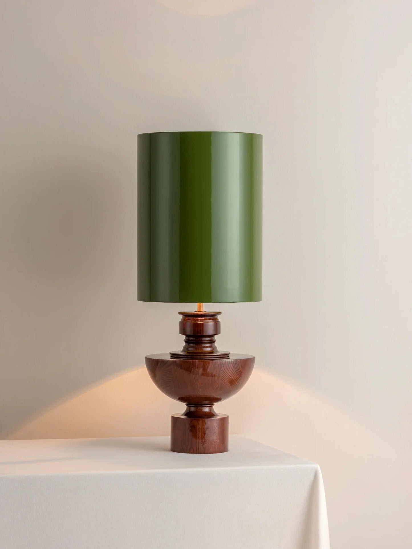 Spun Wood Table Lamp with Green Shade