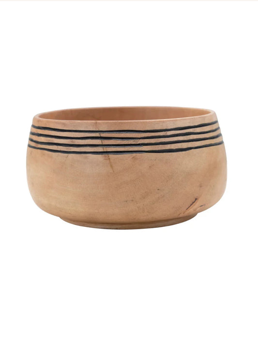 Mango Wood Grooved Bowl with Stripes