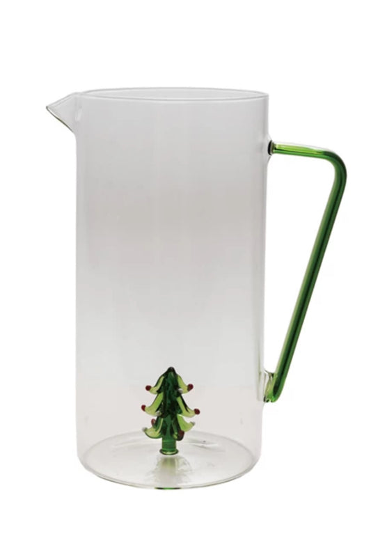 Quart Glass Pitcher with Tree