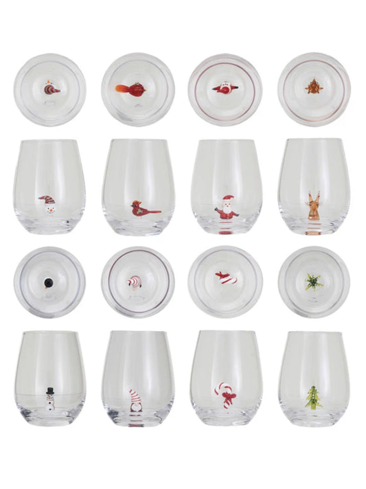 Stemless Wine Glass w/Holiday Figure Inside