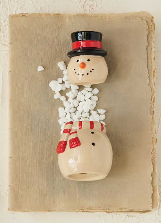 Painted Stoneware Snowman Jar