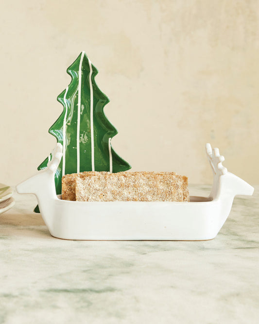 Stoneware Deer Cracker Dish