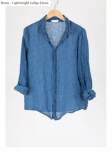 Load image into Gallery viewer, Romy Linen Indigo Button up Shirt
