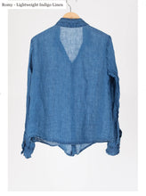 Load image into Gallery viewer, Romy Linen Indigo Button up Shirt
