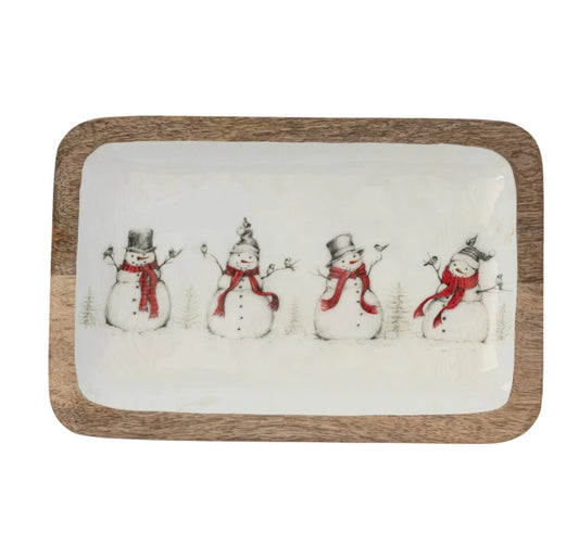 Enameled Mango Wood Tray