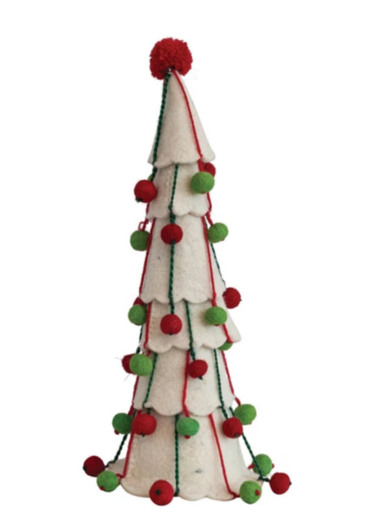 Handmade Wool Felt Tree with Pom Poms