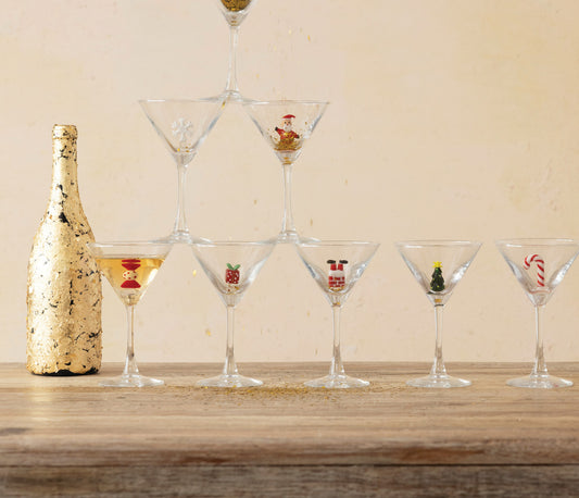 Martini Glass W/Handblown Holiday Figure