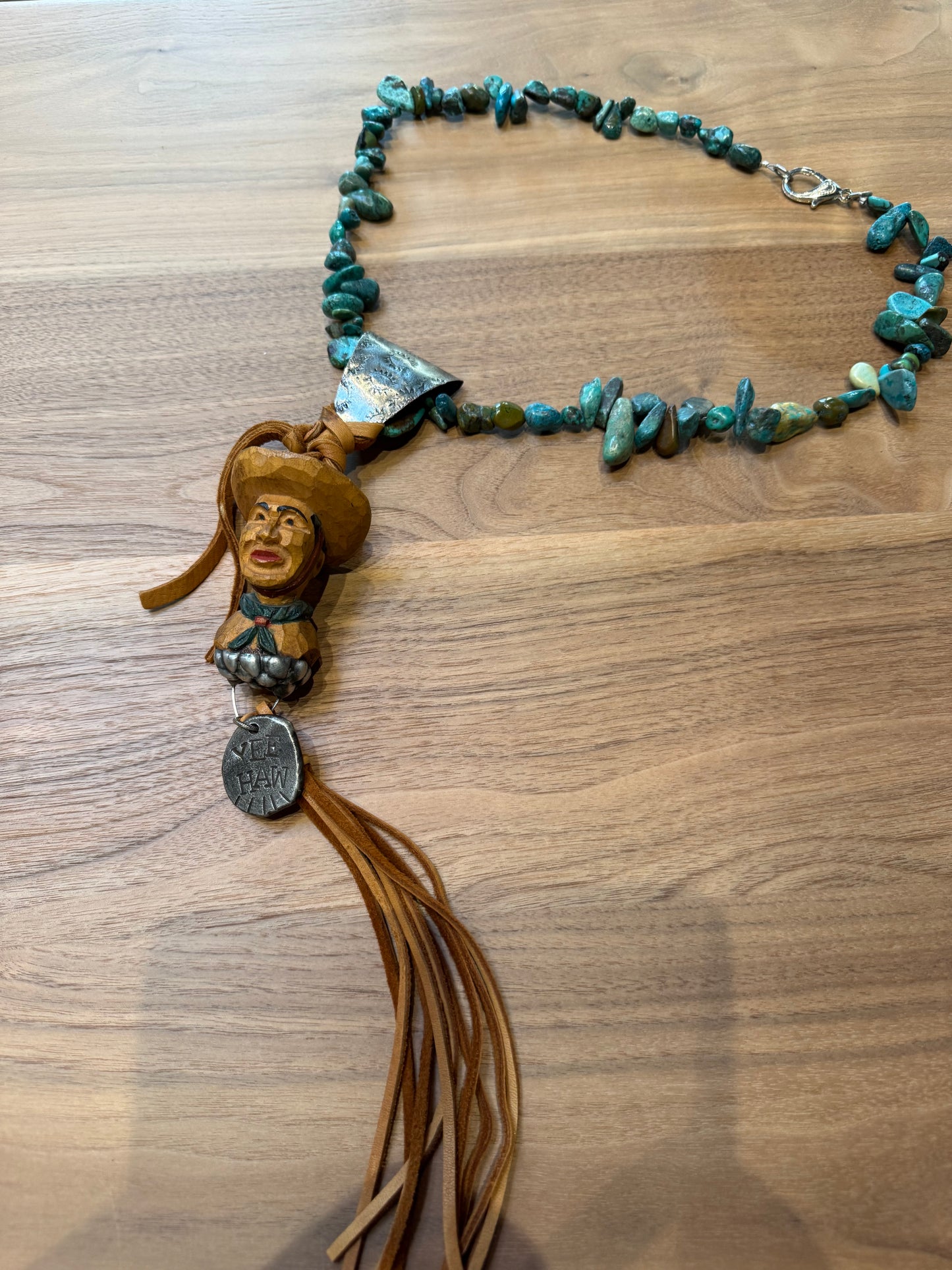 Wood Indian Head Necklace