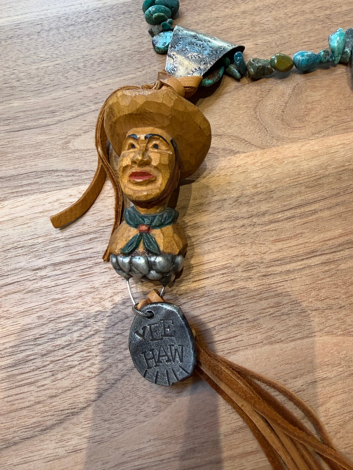 Wood Indian Head Necklace