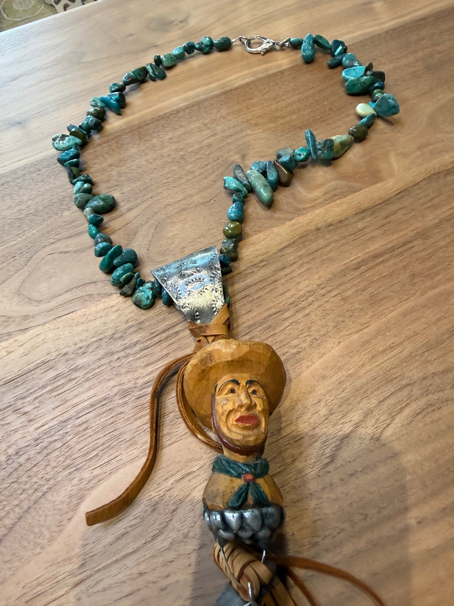 Wood Indian Head Necklace