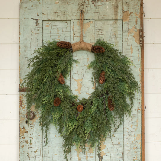 Cedar and Cones Hanging Wreath