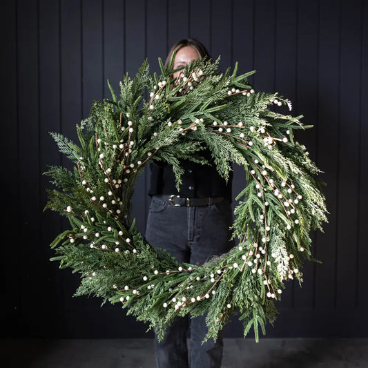 White Plum Berry Norfolk Cypress Real Touch Wreath