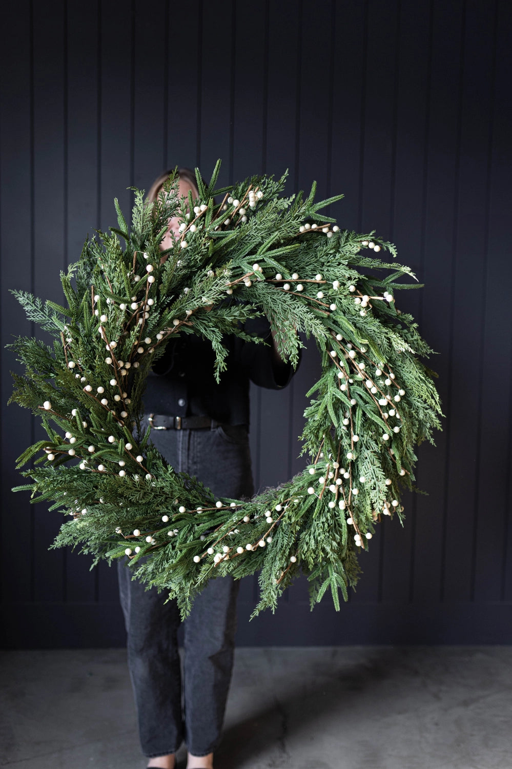 White Plum Berry Norfolk Cypress Real Touch Wreath