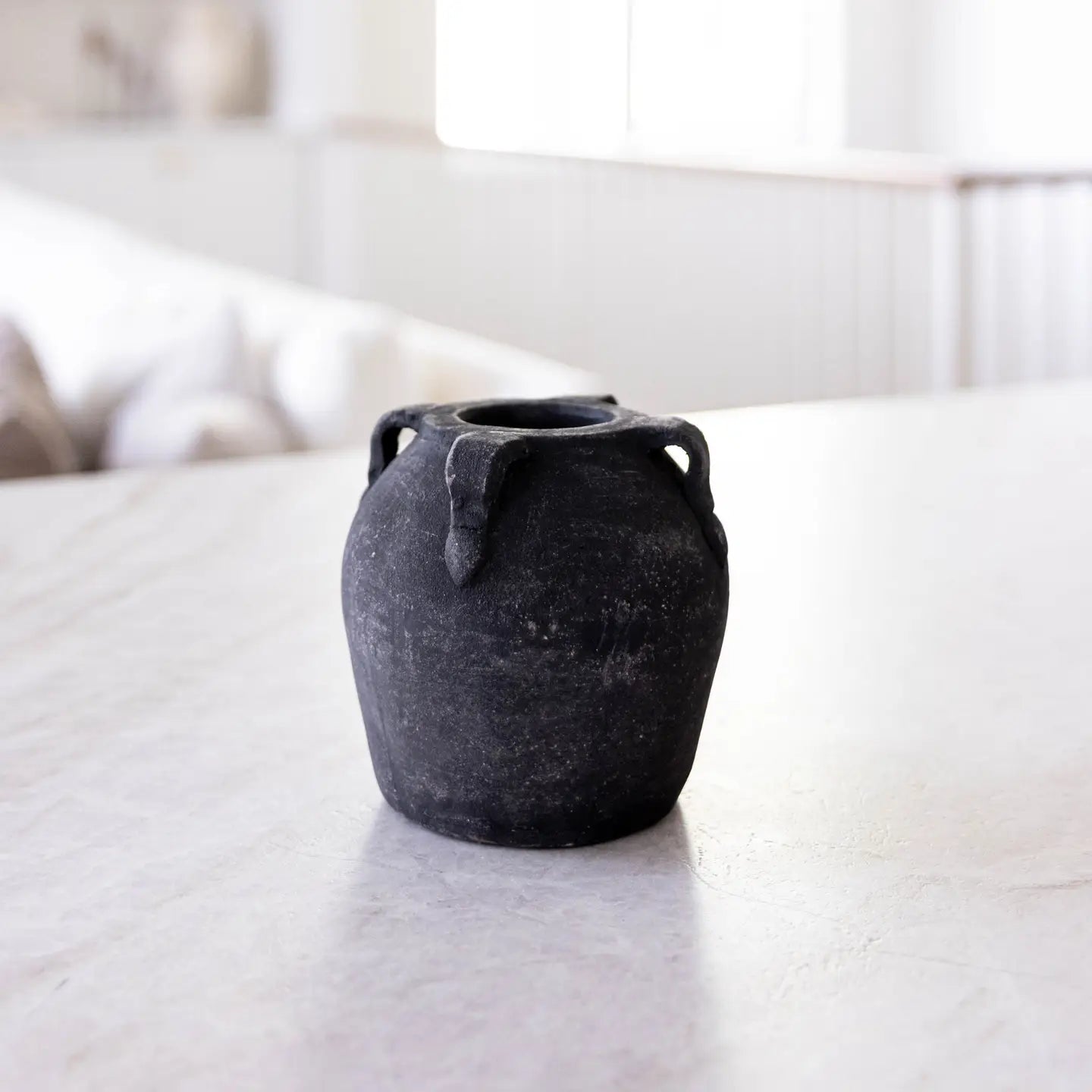 Noir Black Wash Vase with Handles Small