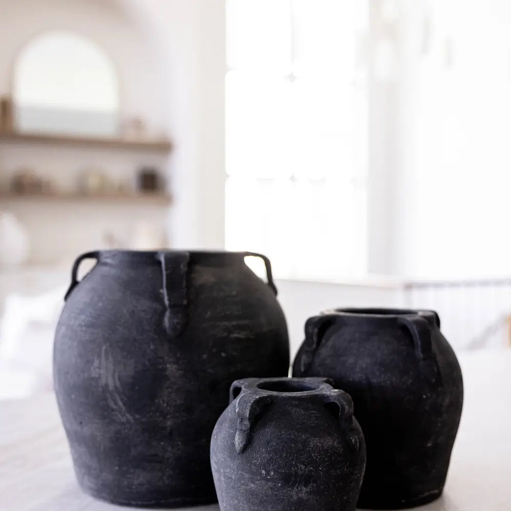 Noir Black Wash Vase with Handles Small