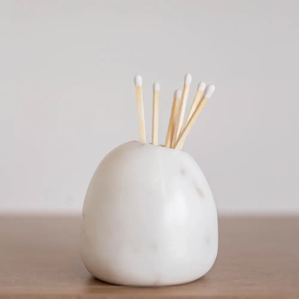 White Marble Match Holder