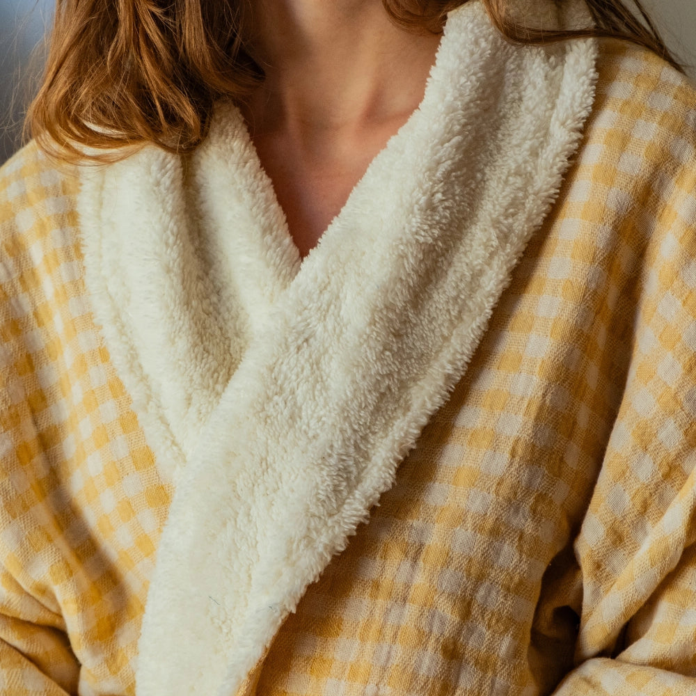 Gingham Cotton Robe with Fleece Lining